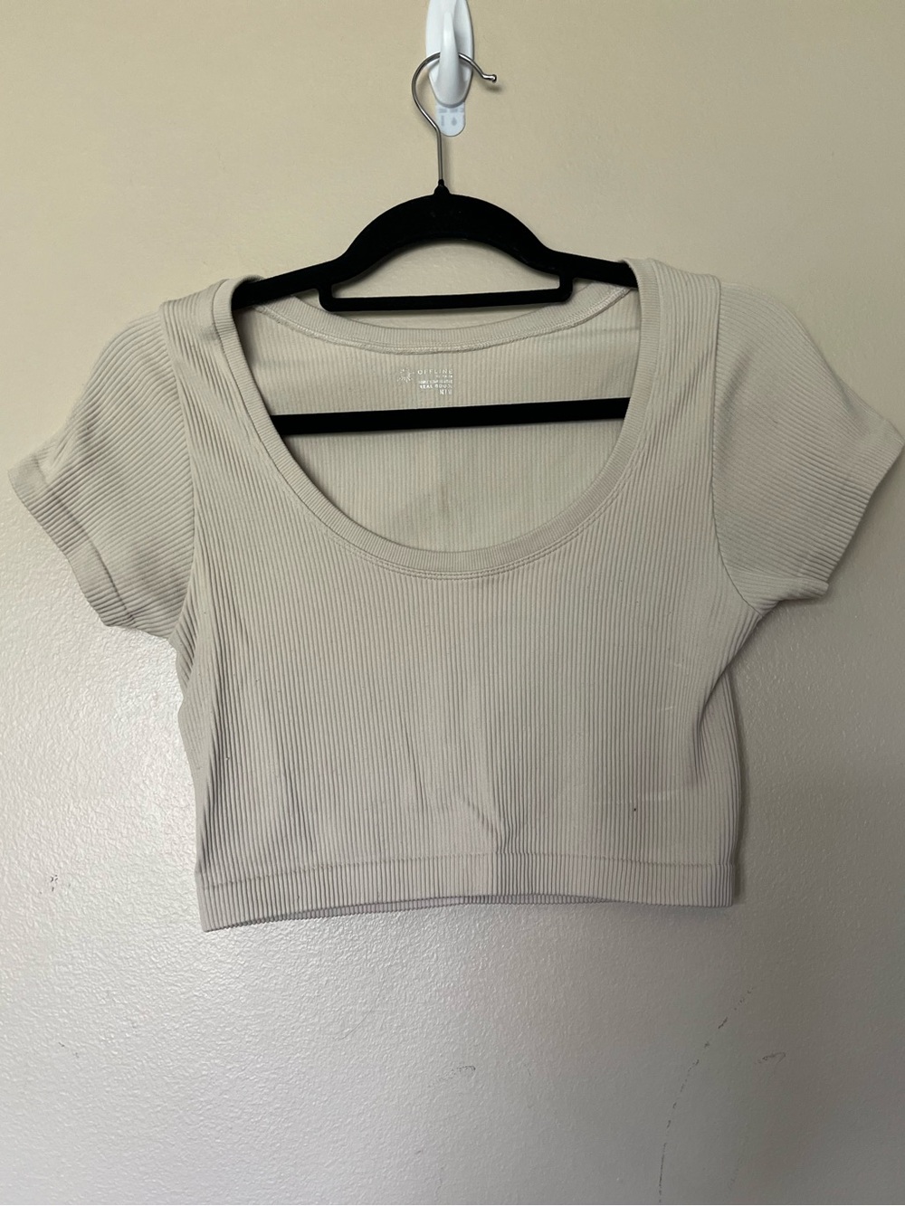 aerie Ribbed Scoop Crop Top in Light Beige